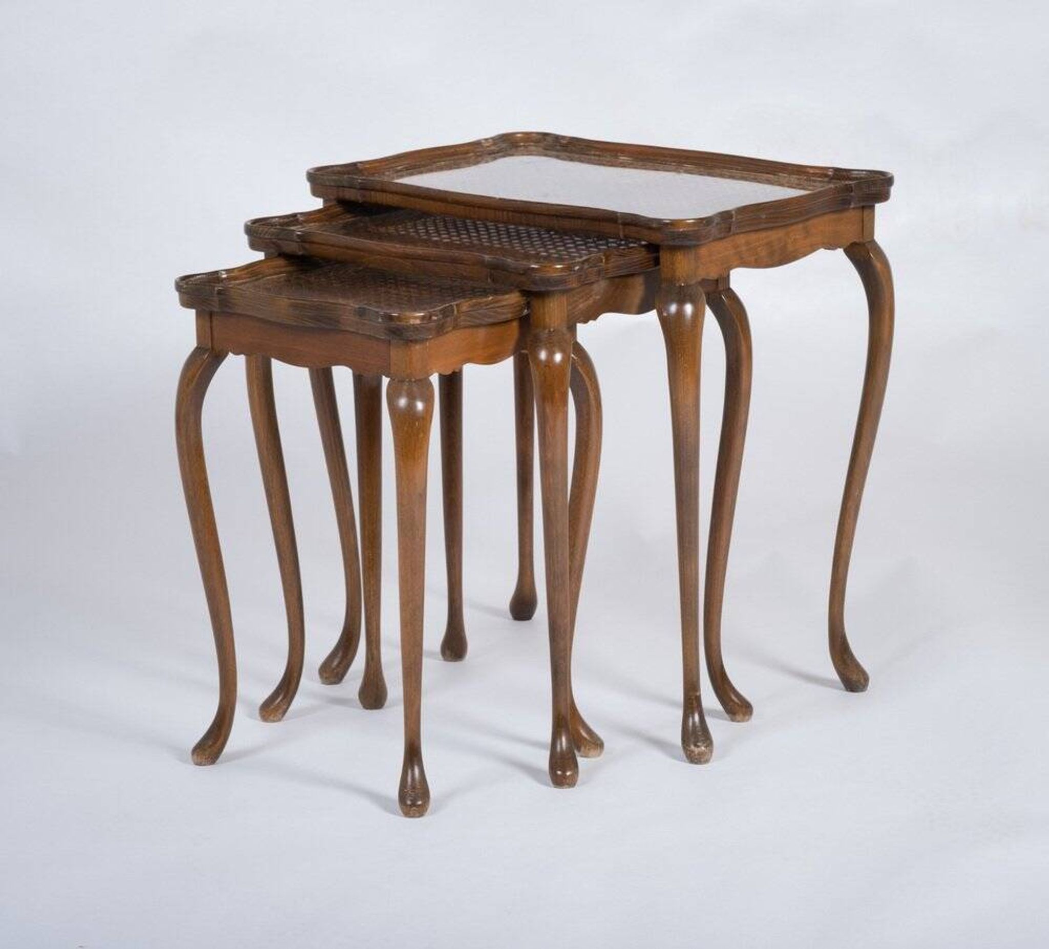 Vintage Nesting Tables with Rattan and Glass Top by Jason Møbler, 1960s, Set of 3