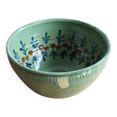 Large glazed ceramic salad bowl with a floral design.