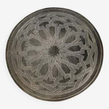 1950s Iron Wall Plate with Geometric Inlaid Solid Silver Design