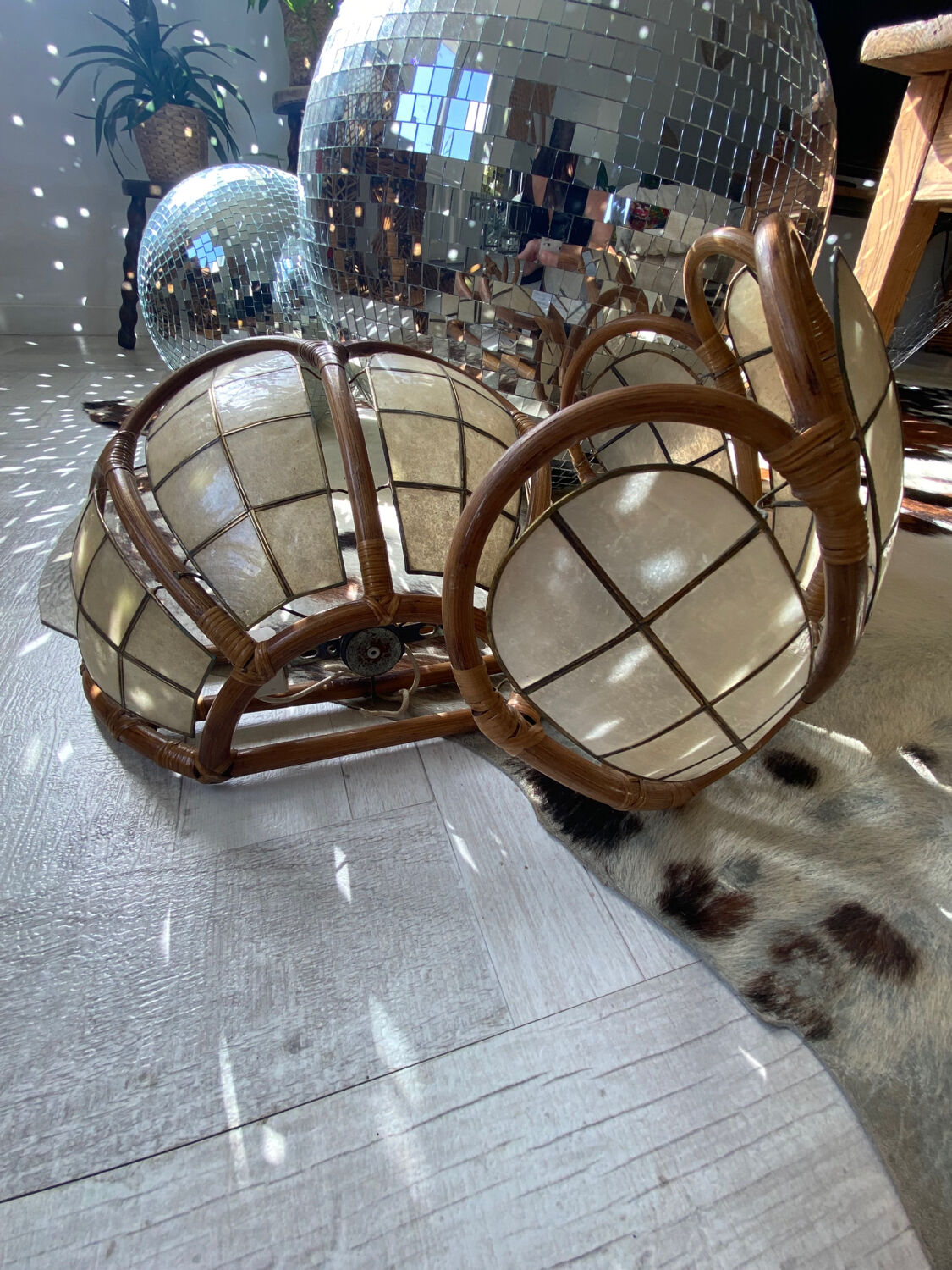 Brass mother-of-pearl rattan sconces