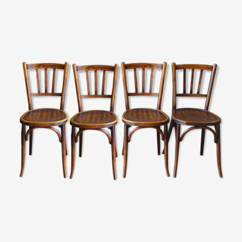 4 chaises Baumann bistrot 1925 assise bois, "patine bistro du coin"