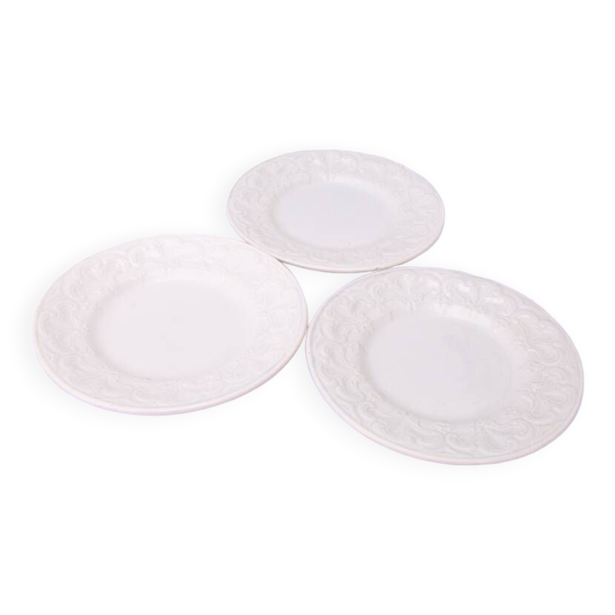 3 white dessert plates Creil et Montereau