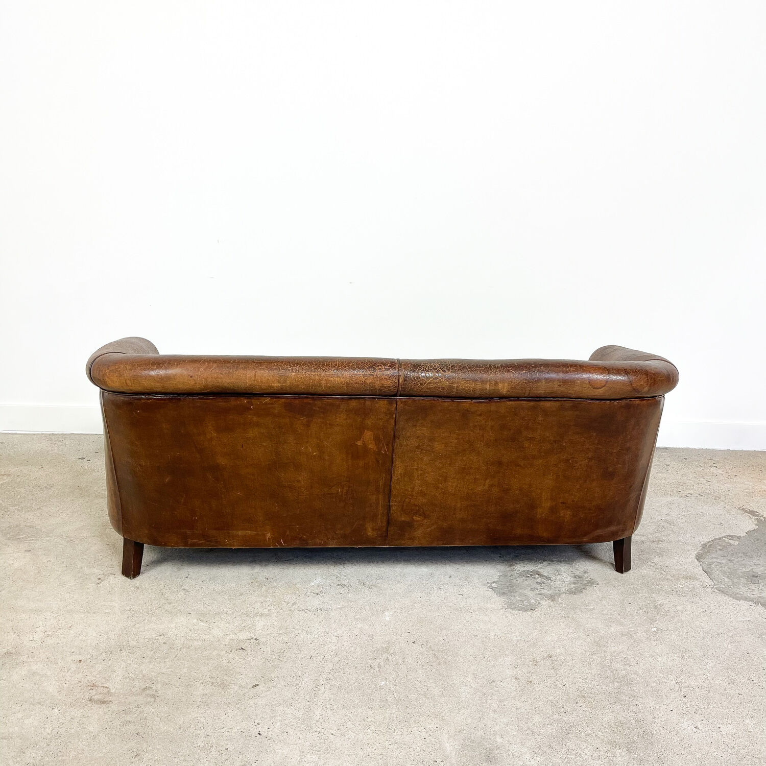 Vintage sheep leather three seater club sofa