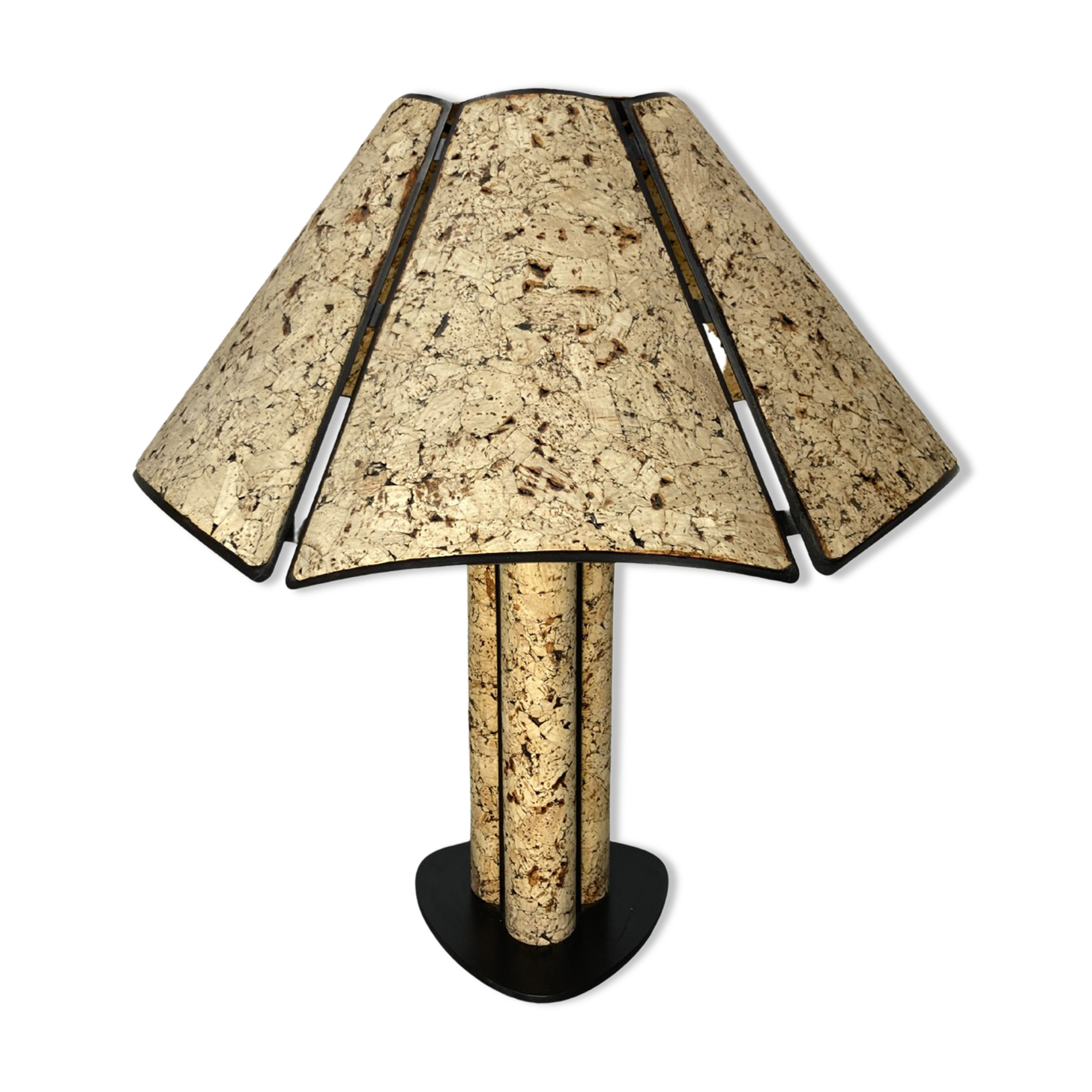 Large Cork and Black Metal Table Lamp, Germany, 1970s