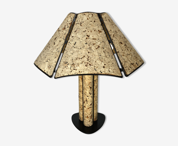 Lampe de table en liège et métal noir Allemagne années 1970