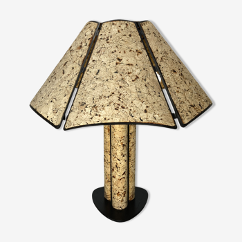 Large Cork and Black Metal Table Lamp, Germany, 1970s