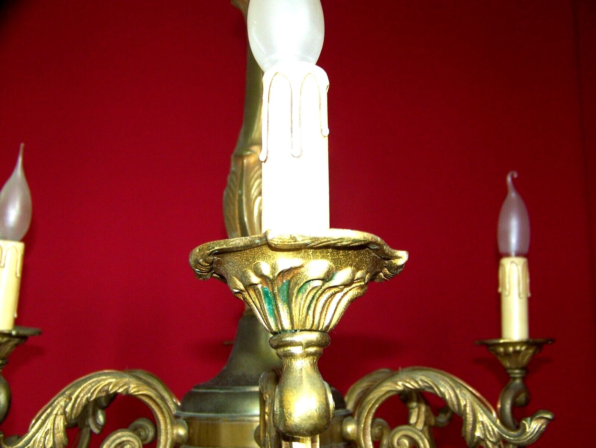 French art nouveau style quality bronze 6 light chandelier