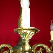 French art nouveau style quality bronze 6 light chandelier