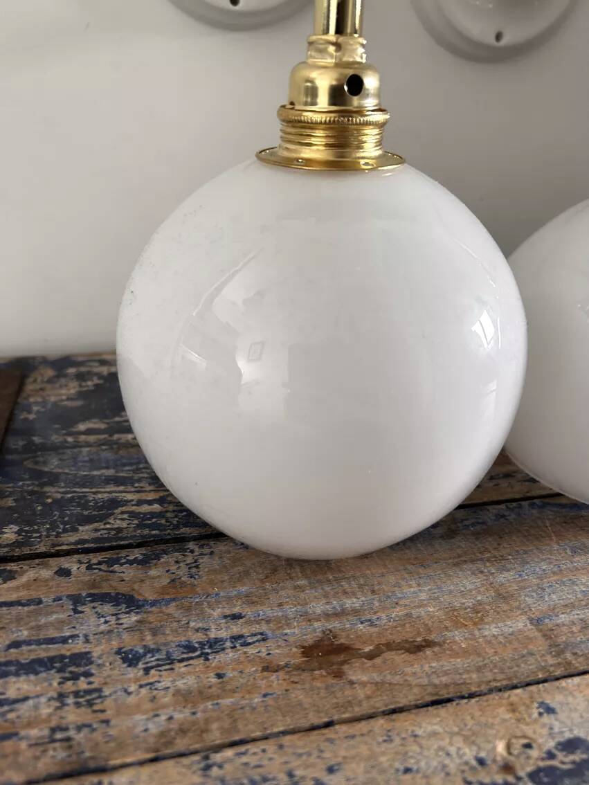 Pair of vintage white opaline wall lights