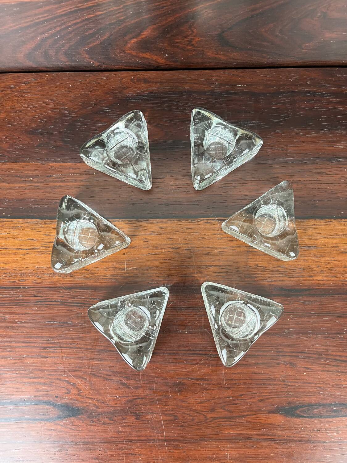 6 ice cube candle holders, molded glass