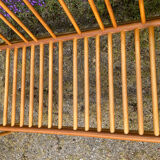 Vintage living room sofa and 2 rattan armchairs.