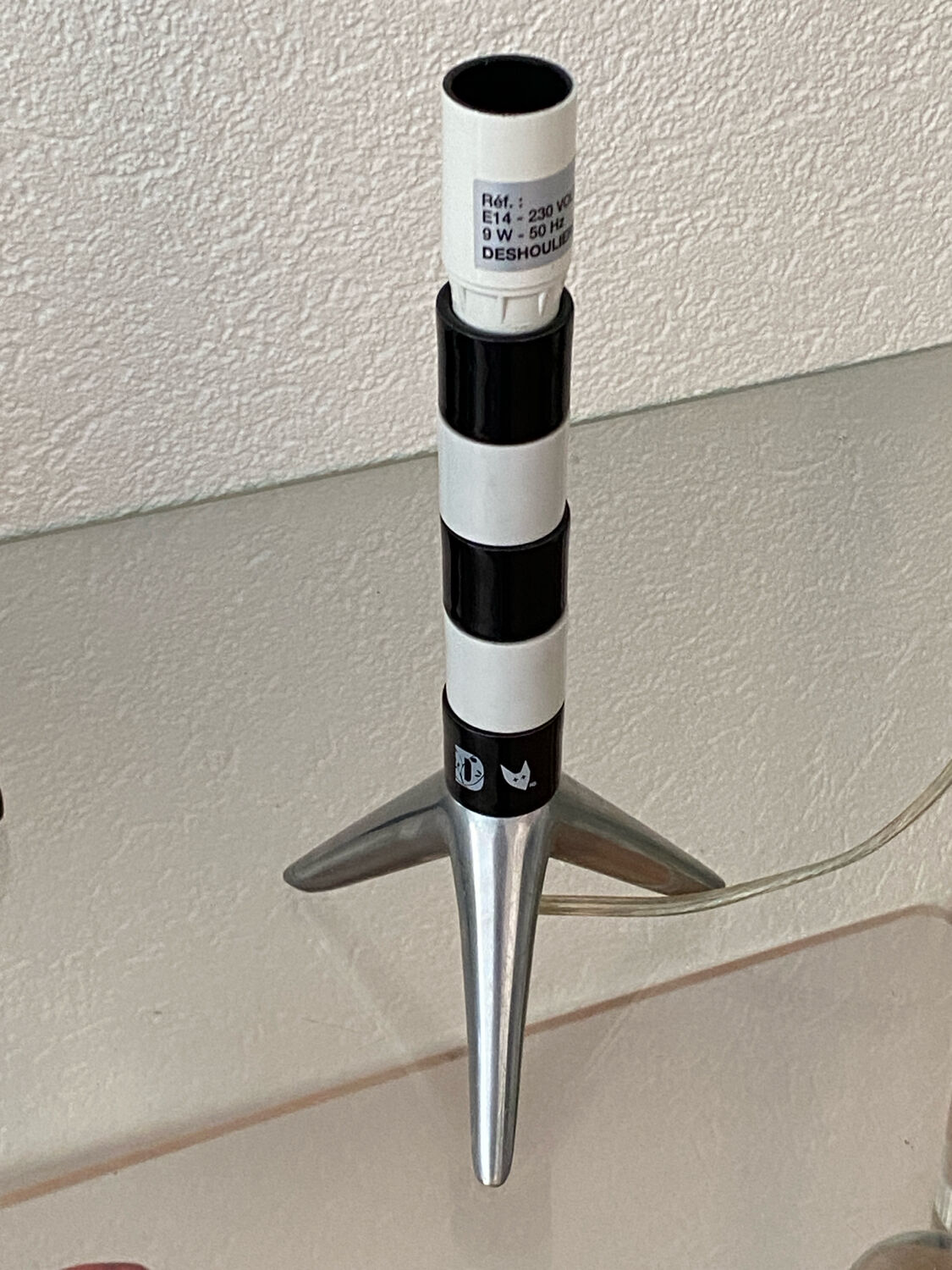 Lamp base, rocket shape, Deshoulières porcelain