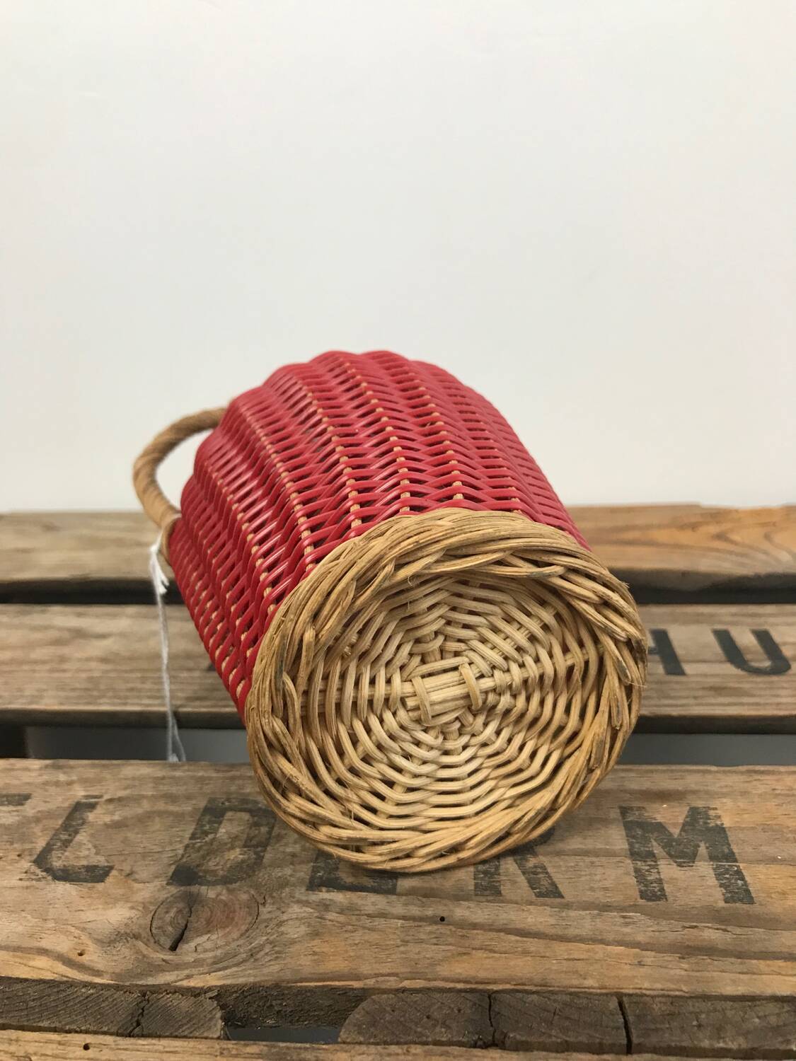 Bottle with rattan weaving and vintage scoubidou