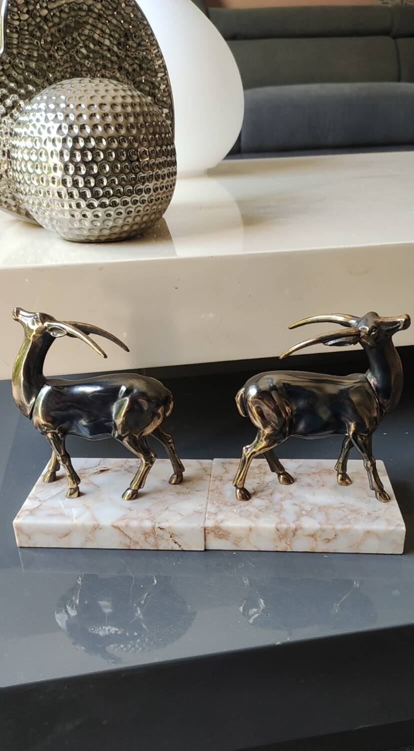 Art Deco Bookends Pair / Antelopes / Regule / Marble