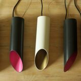Set of 5 multicoloured cylindrical bar pendant lights, 1970s