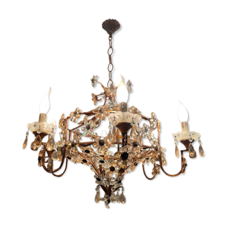 Italian Pink Murano Glass Flower Chandelier, 1950s