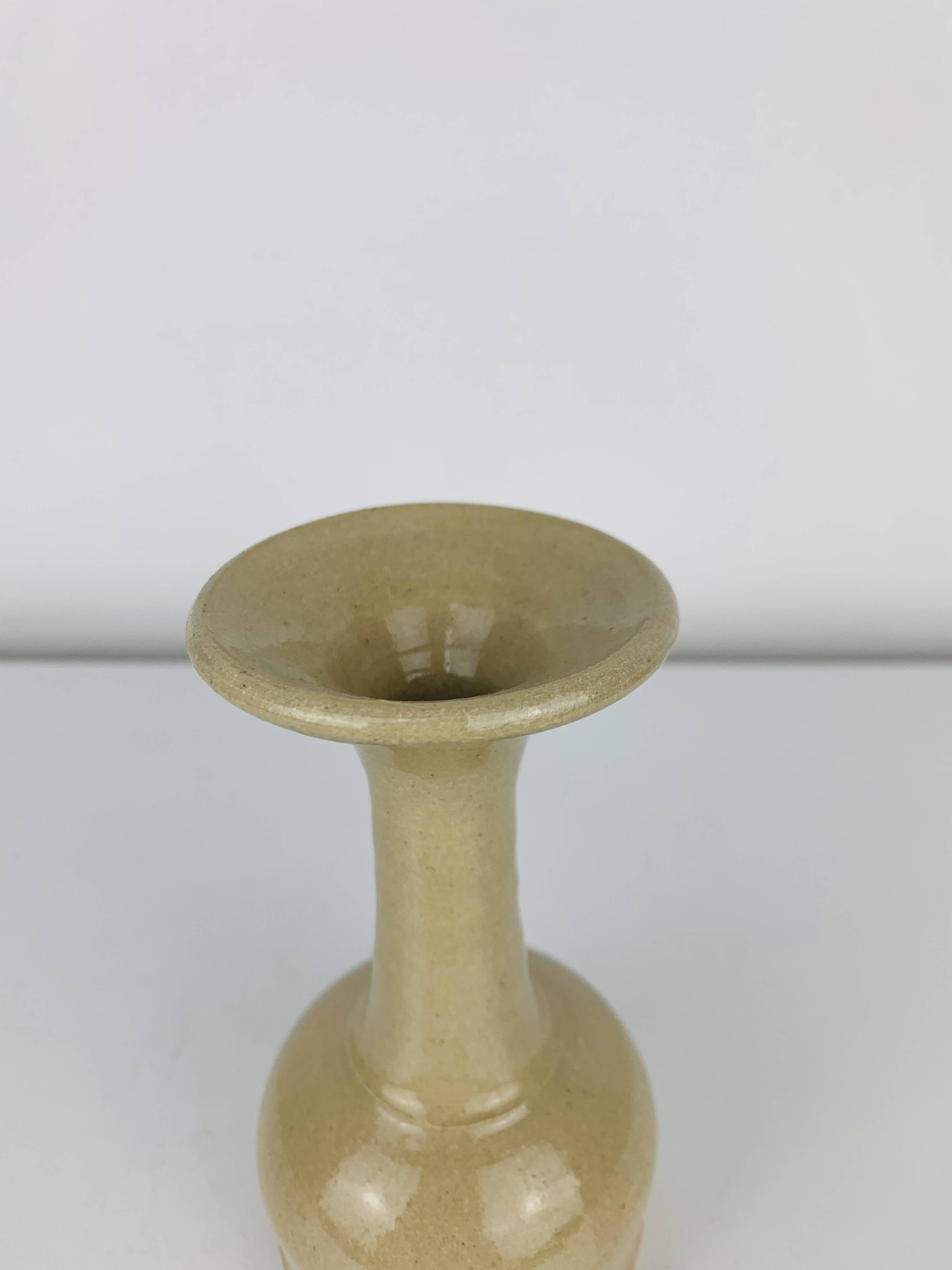 Vase céramique beige, col évasé, vintage