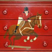 Hand-painted Victorian pine commode featuring a horse and jockey.