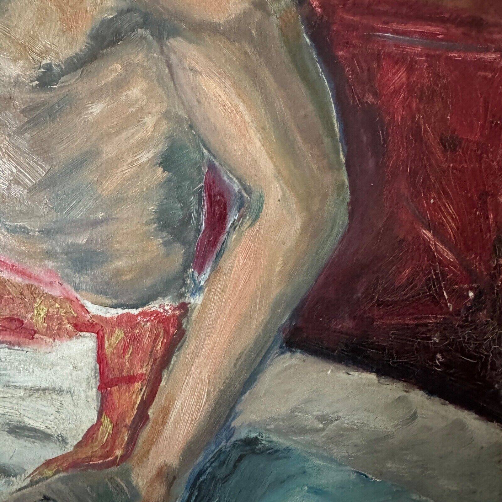 Portrait of a man interior scene by Pegeaud-Deva 20th oil on panel