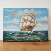 Marine painting on canvas signed "Sartini" – Large sailing ship at sea – 40 × 30 cm
