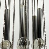 Sciolari, iconic glass sphere and chrome chandelier. Italy 1960s