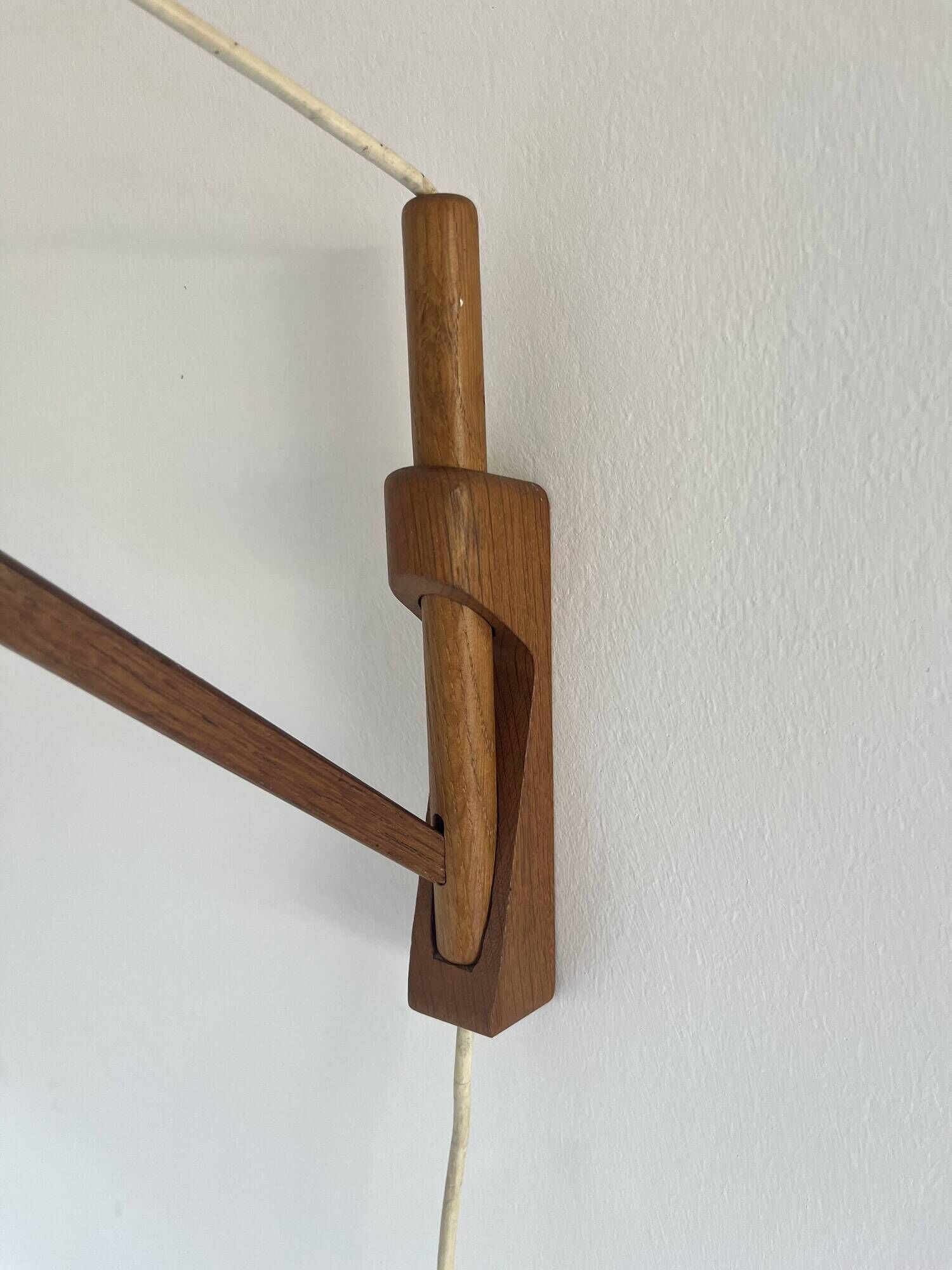 Mid-Century Modern Teak and Sisal Swing-Arm Wall Lamp, 1960s