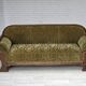 1950s, Danish 3-seater sofa, green furniture velour, oak wood.