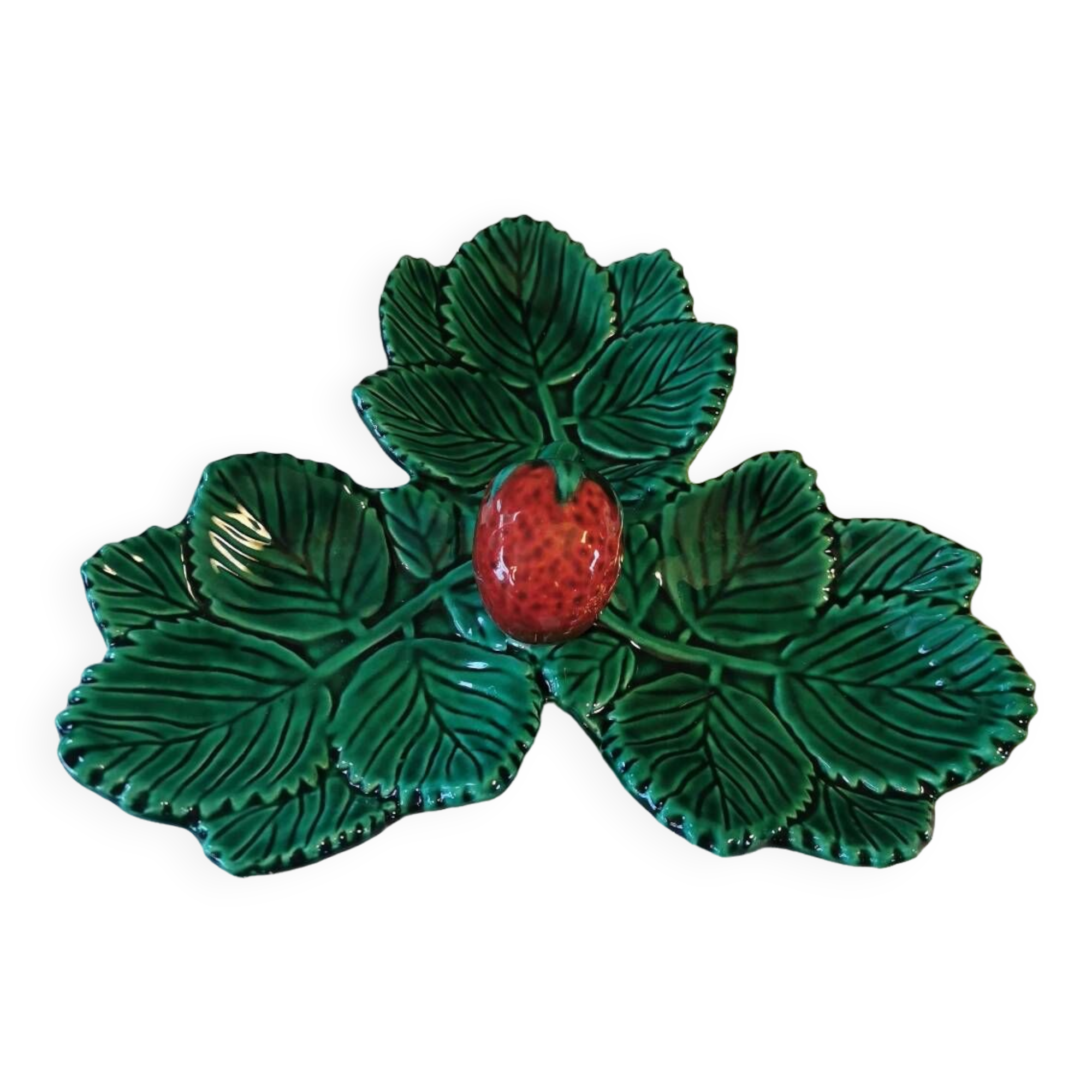 Plat vintage Barbotine fraisier Vallauris.