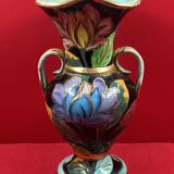 Flowered vase with gold accents or Vallauris, approximately 30 cm - signature to be identified.