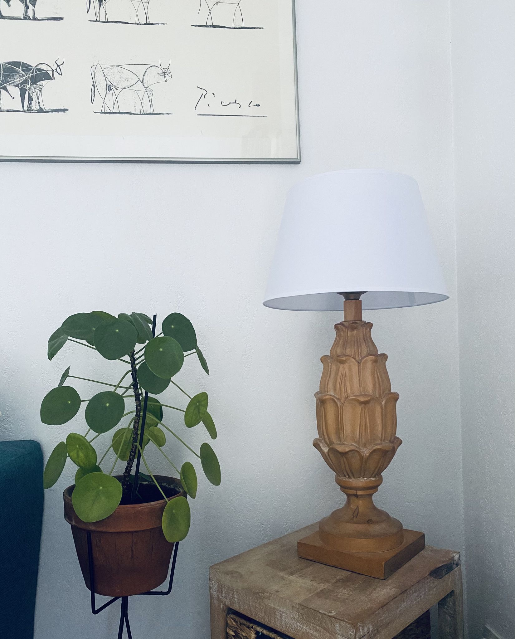 Large carved wooden lamp
