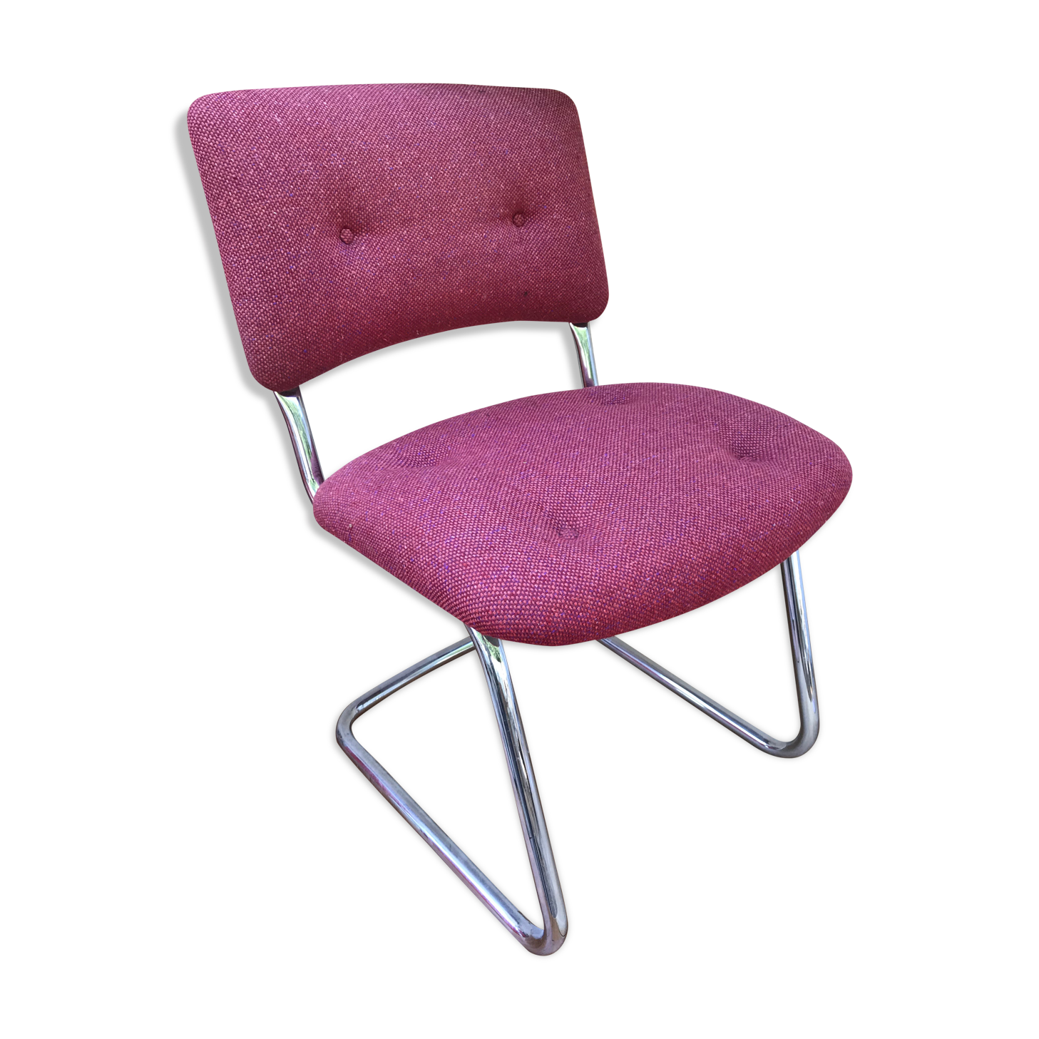 Old Strafor chrome metal chair - vintage 7s design red fabric
