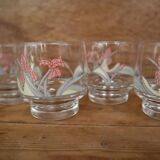 6 Verres transparent décors fleuris Luminarc vintage