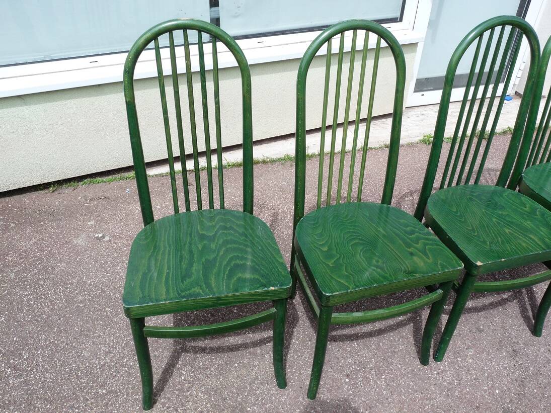 Set of 4 vintage Baumann Eden bistro chairs in green wood