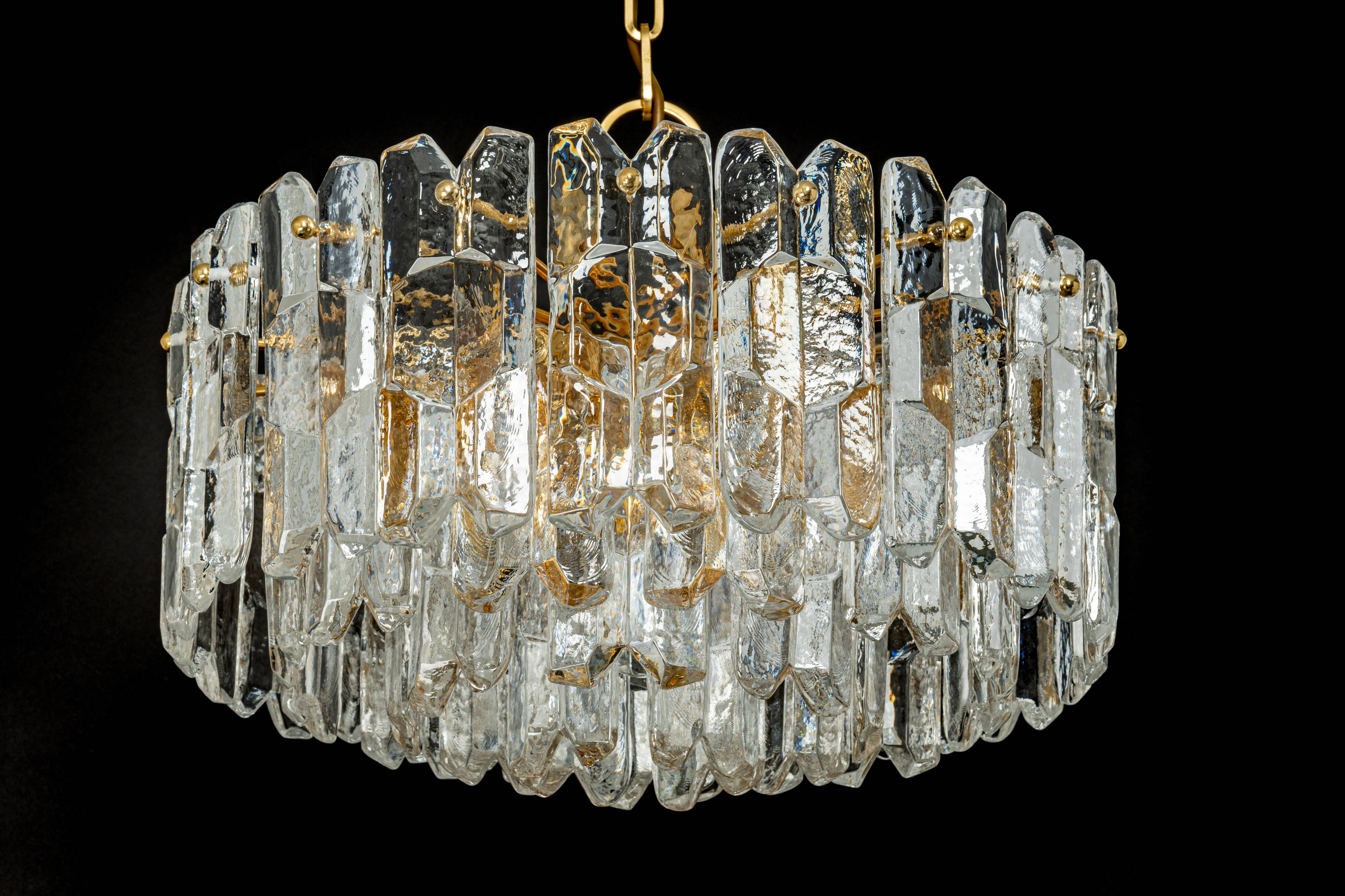 1 of 3 Palazzo chandelier in gilded brass and Murano glass, Kalmar, Austria, 1970s