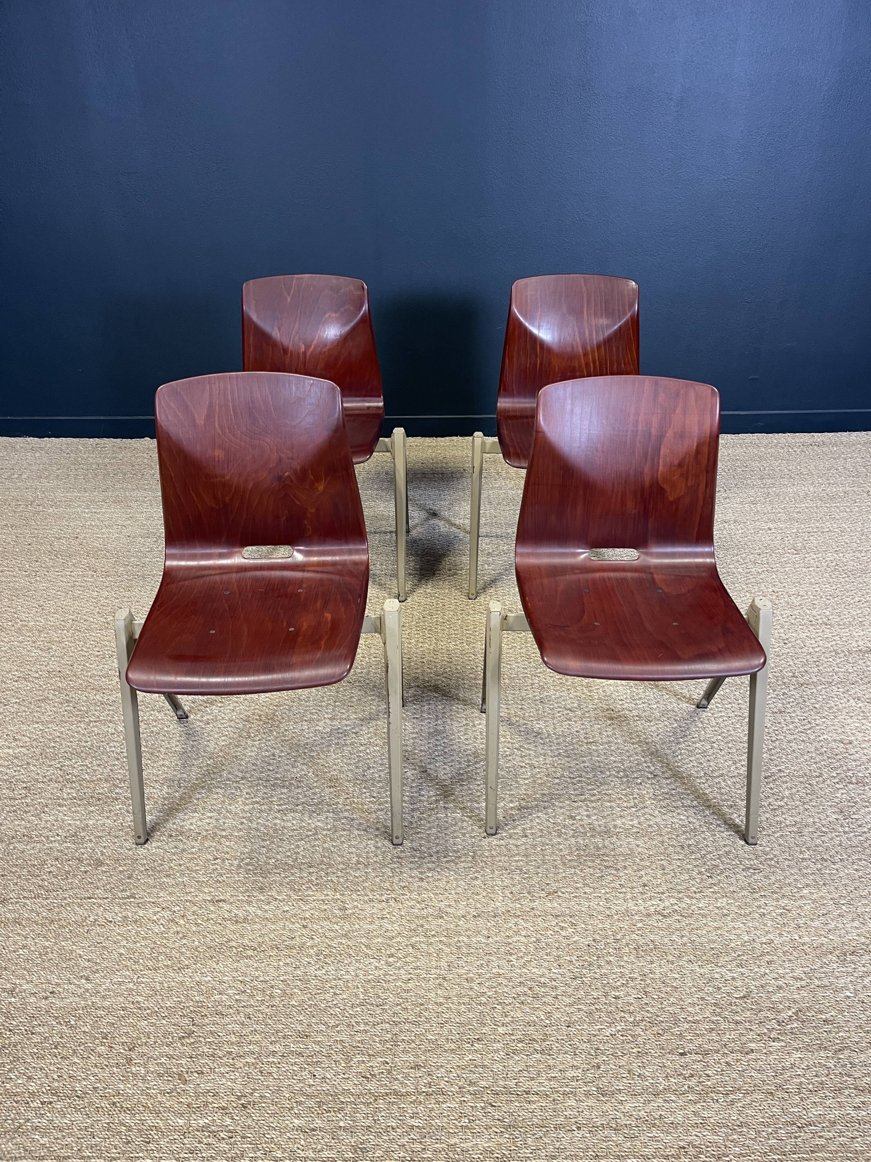 Set of 4 Galvanitas S22 chairs mahogany steel greige Netherlands 70s