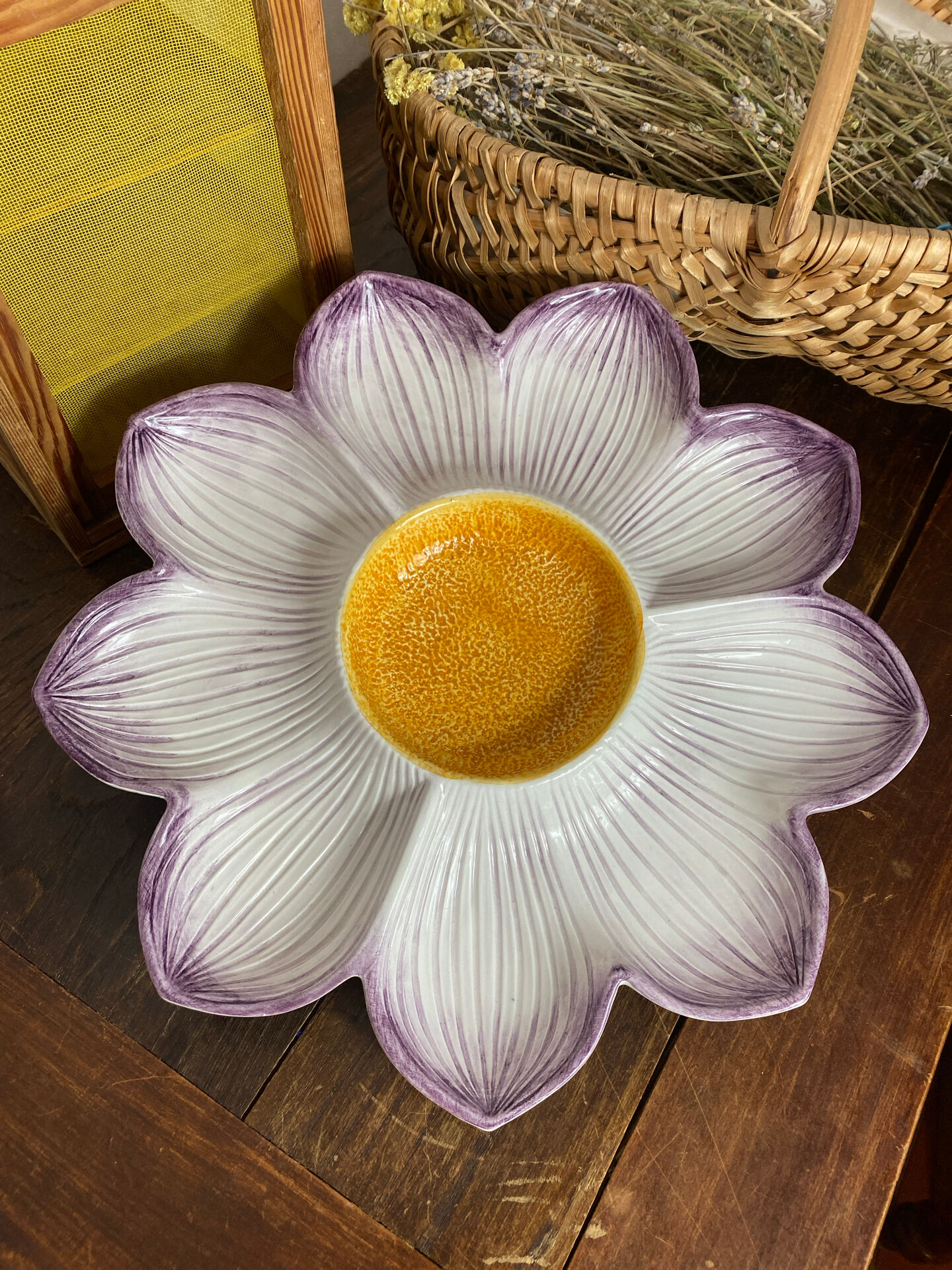 Divided plate, large ceramic flower, Italy