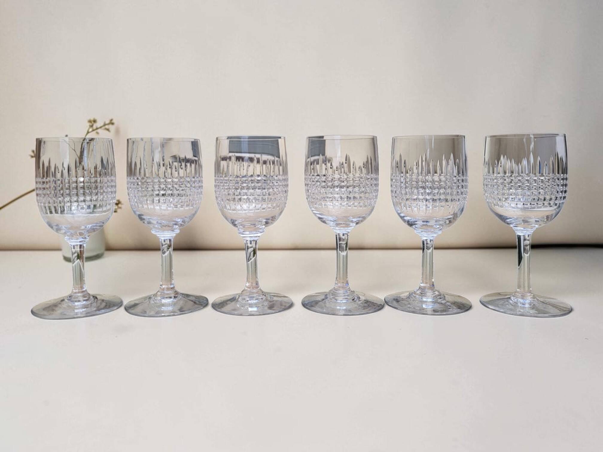 6 verres à vin en cristal de Baccarat, modèle Nancy