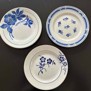 Set of 3 antique blue faience dessert plates.