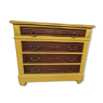 Chest of drawers 1900 restyled yellow and walnut