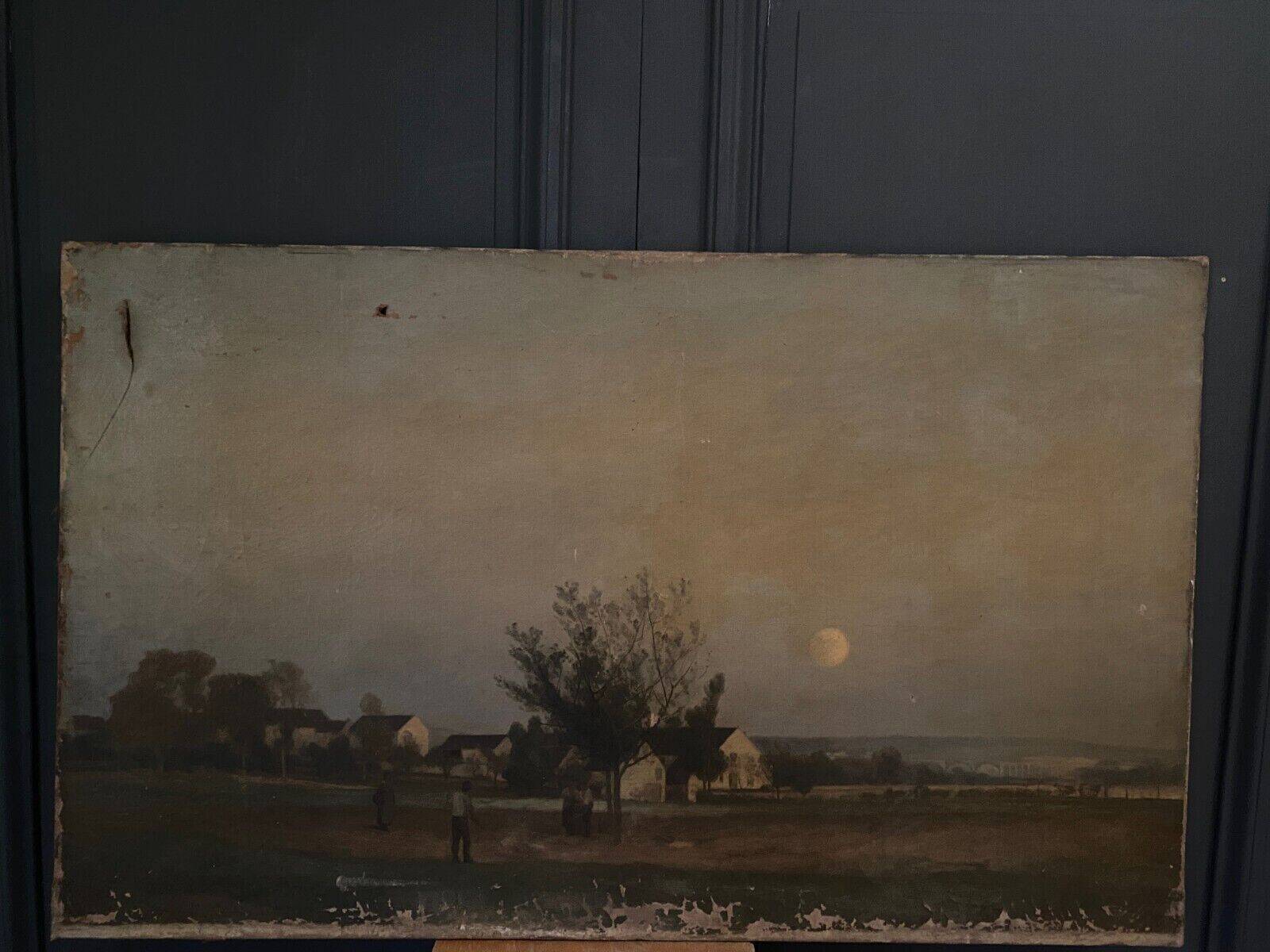 Oil on canvas moonlit landscape early 20th century