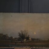 Oil on canvas moonlit landscape early 20th century