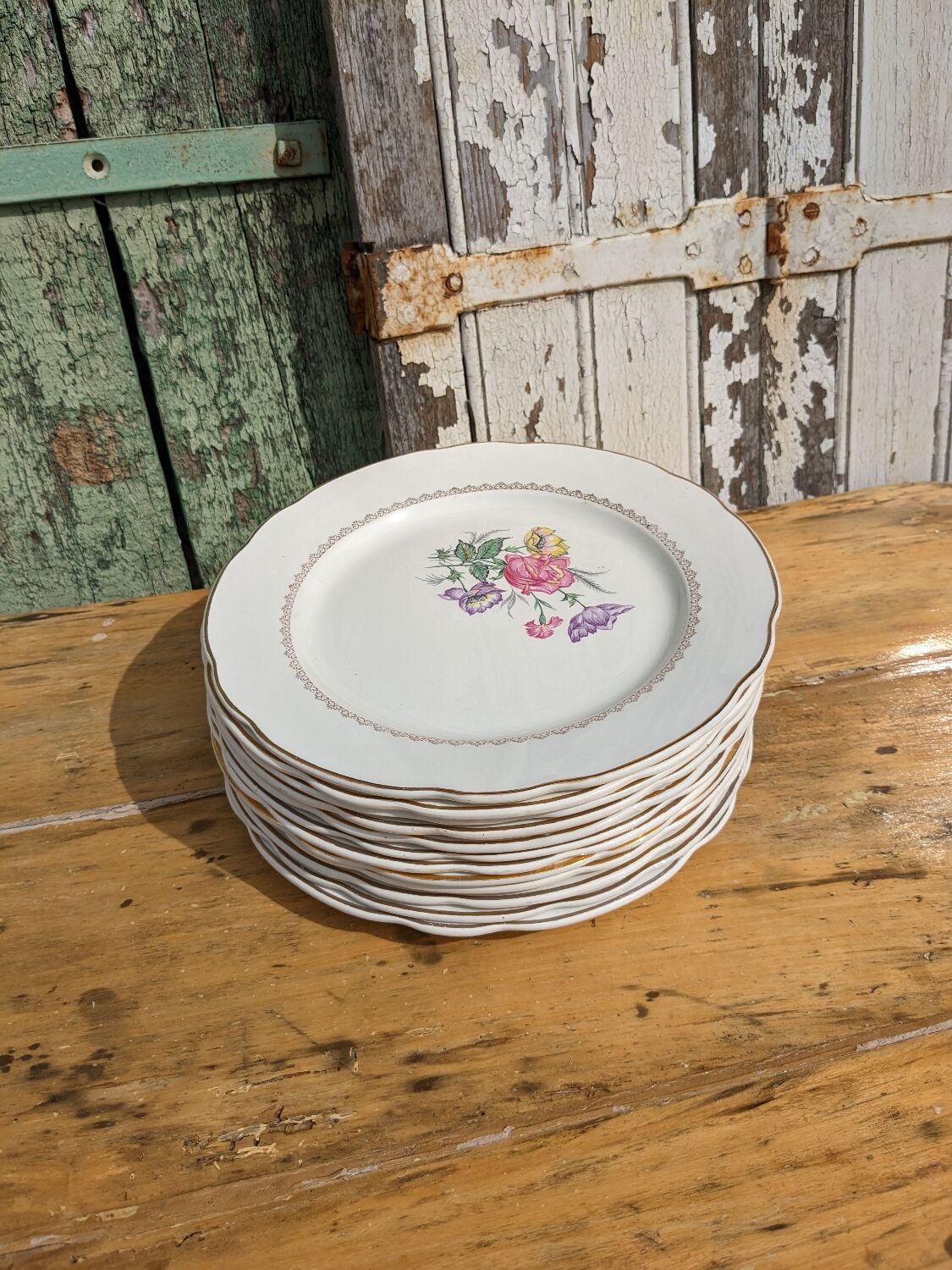 Set of 12 flat plates Digoin Sarreguemines