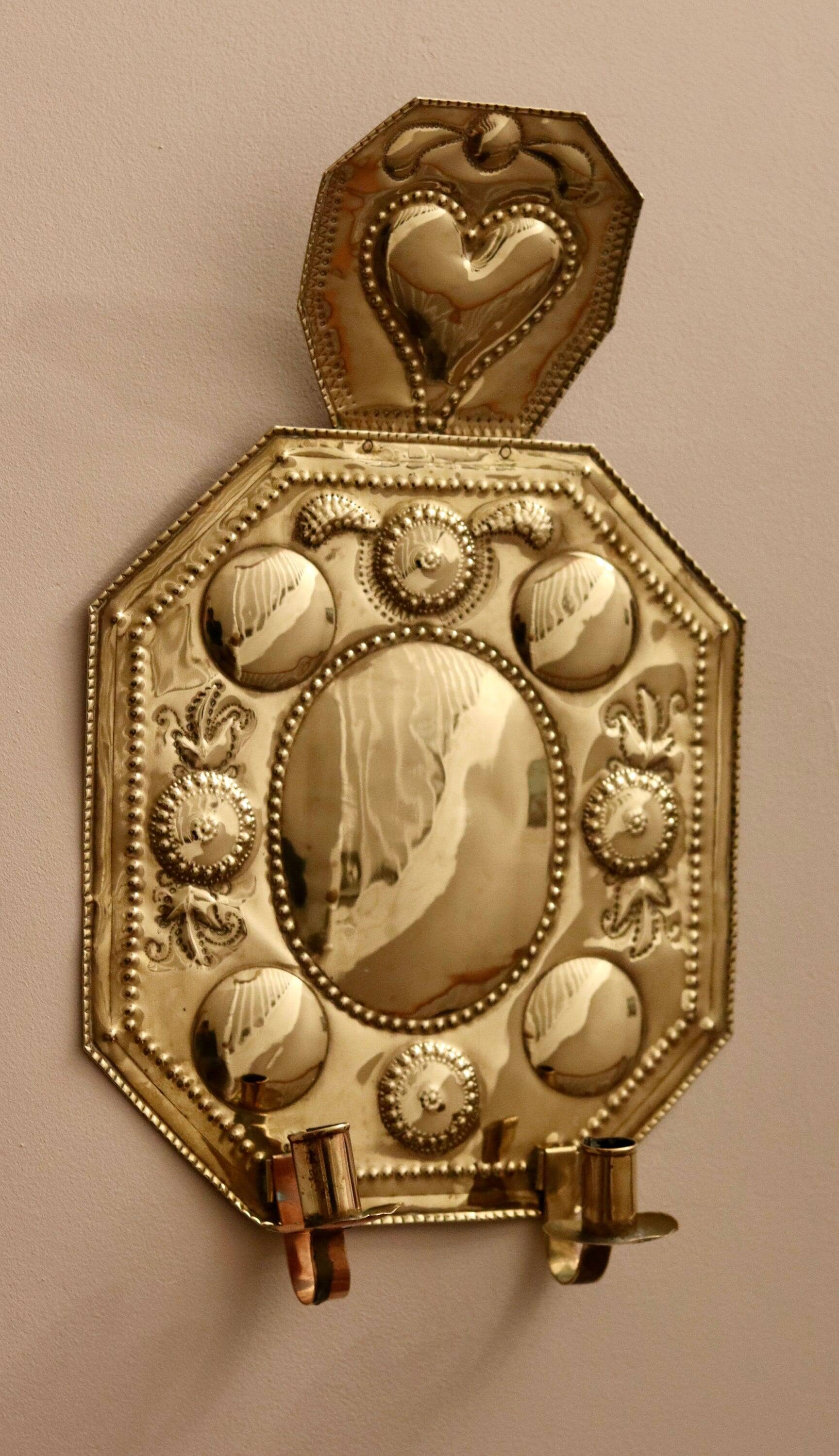 Pair of Large Early-Century Sweden Brass Sconces