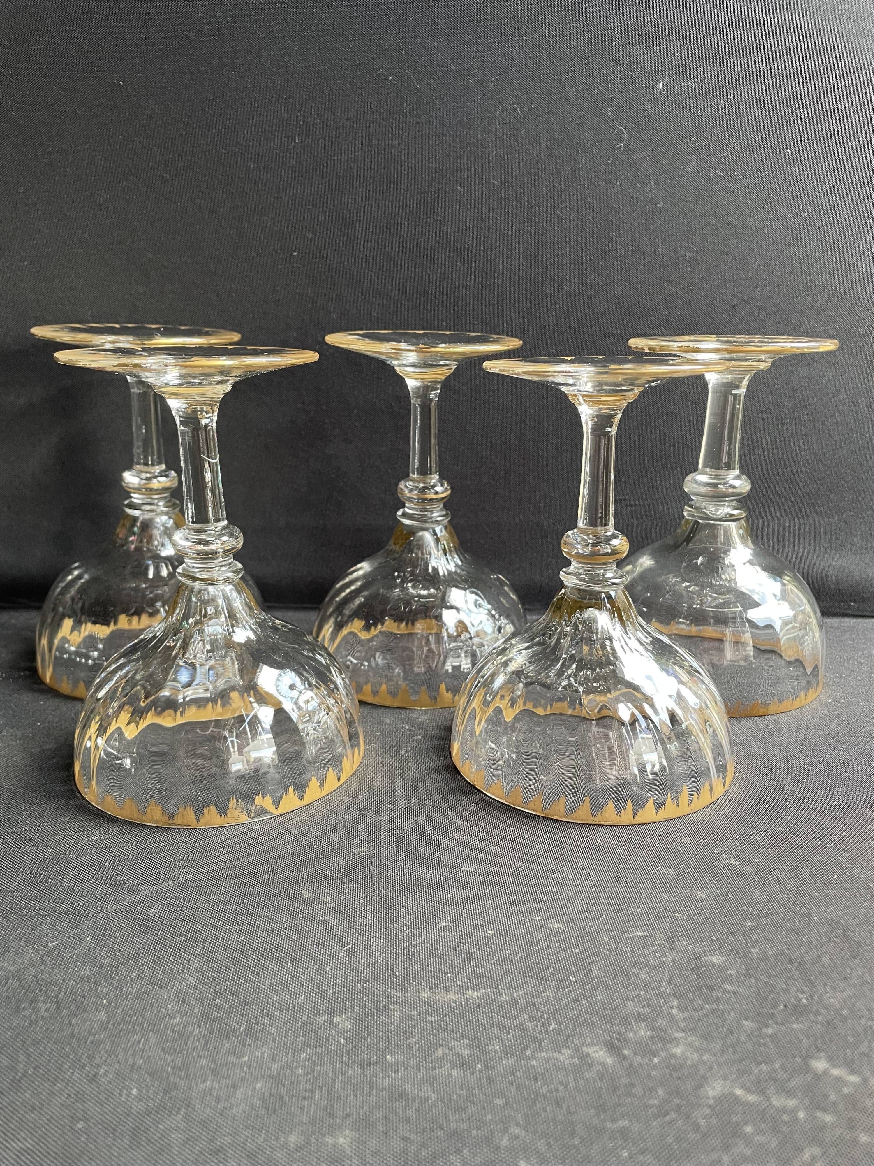 5 Gold Putoisé Champagne Glasses – Legras Pierrefonds 19th Century Service