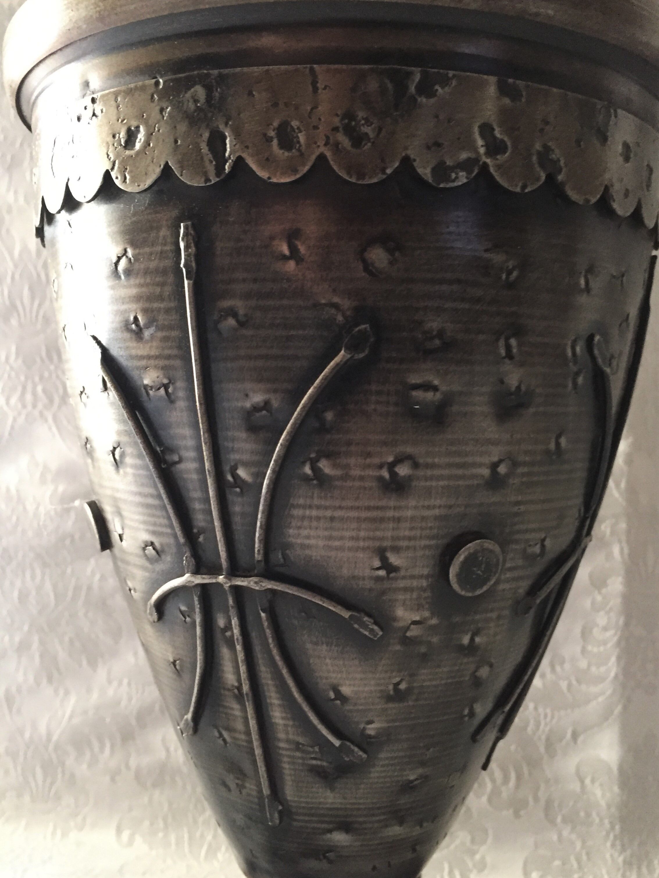 Atypical metal lamp medieval globe opaline style