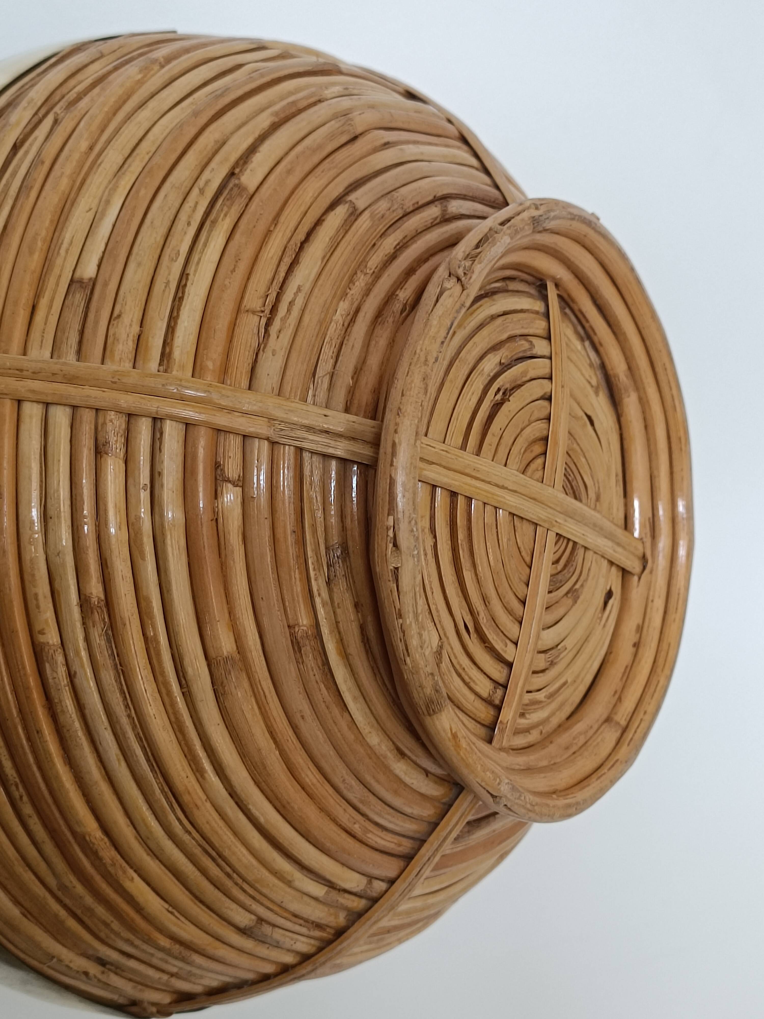 Rattan and brass fruit bowl 1970s