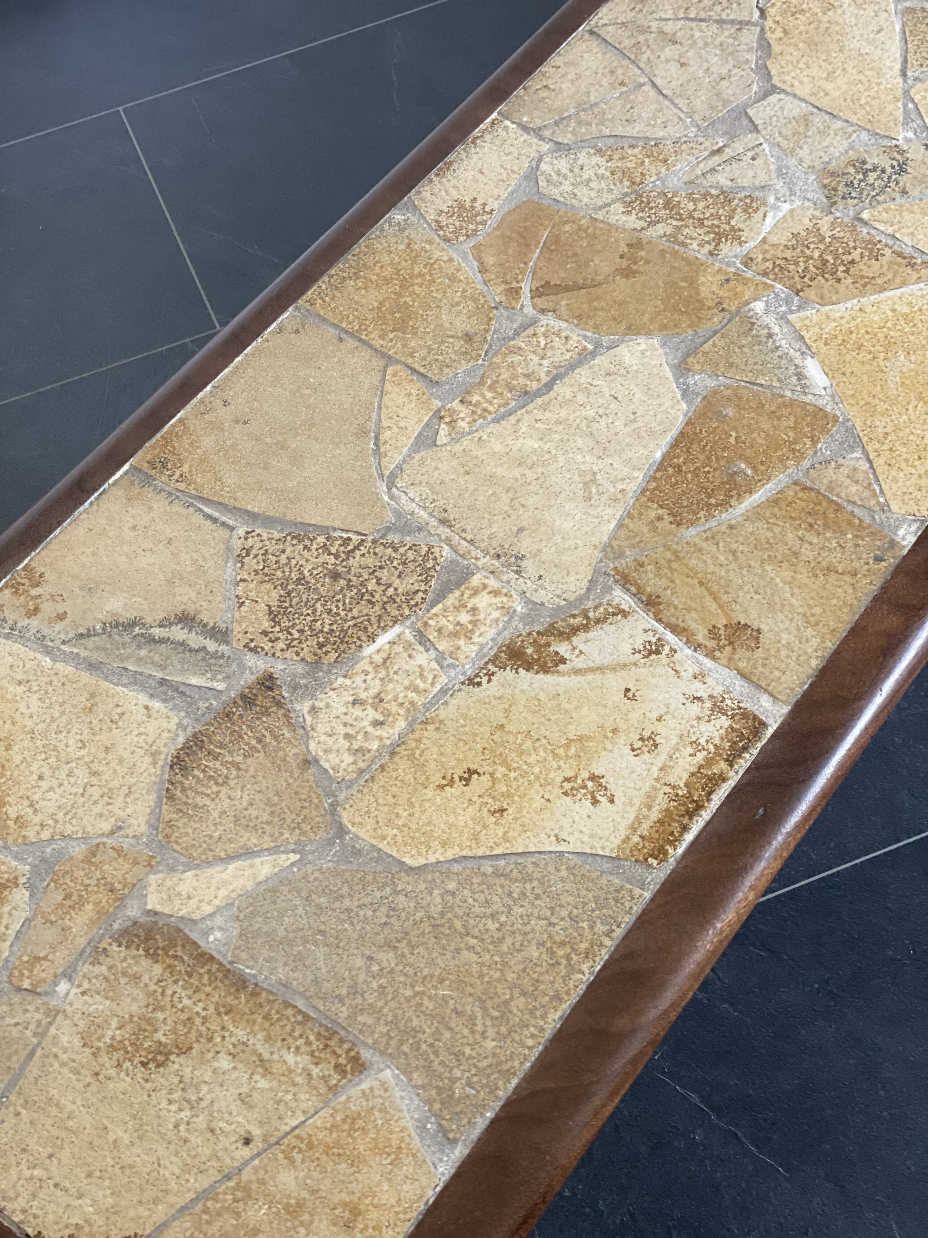 Vintage Brutalist Slate Top Salon Table