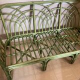 3-seater green rattan sofa