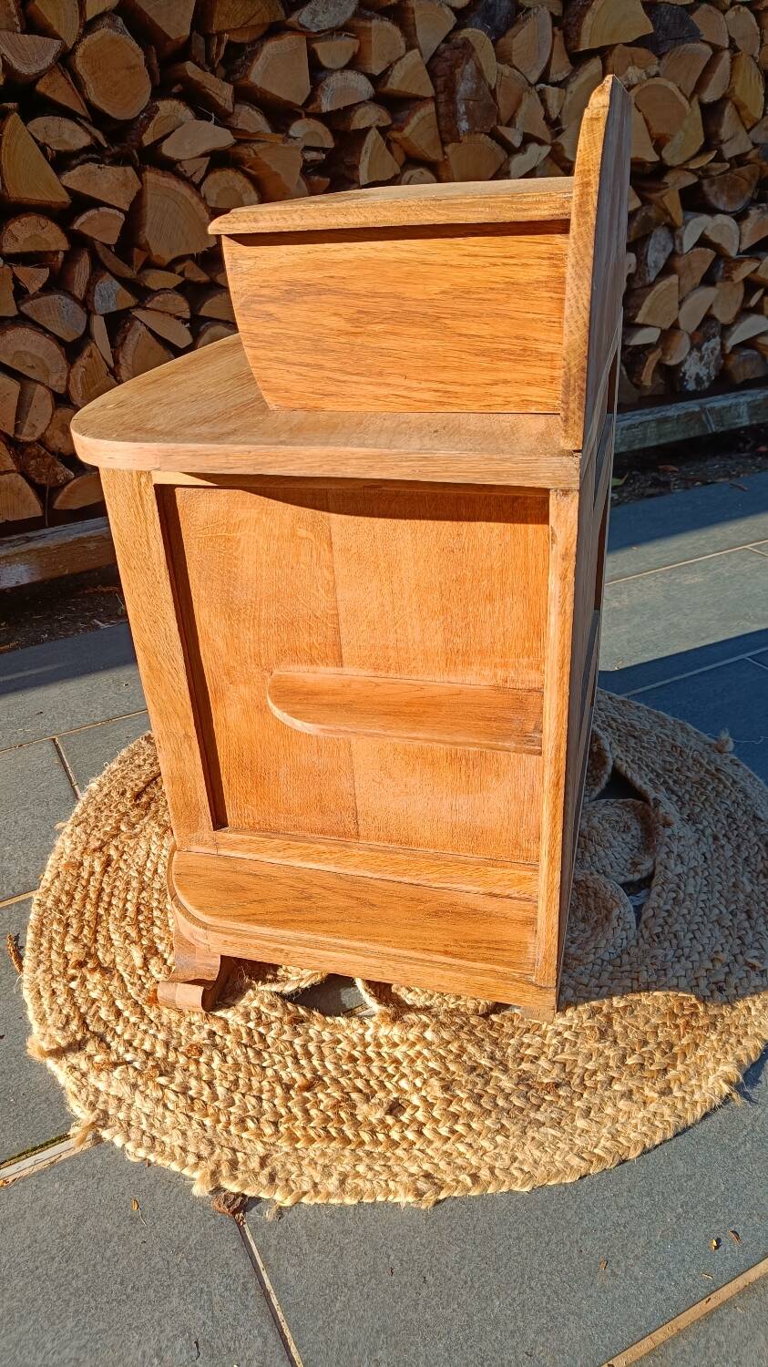 Art Deco bedside table in raw wood