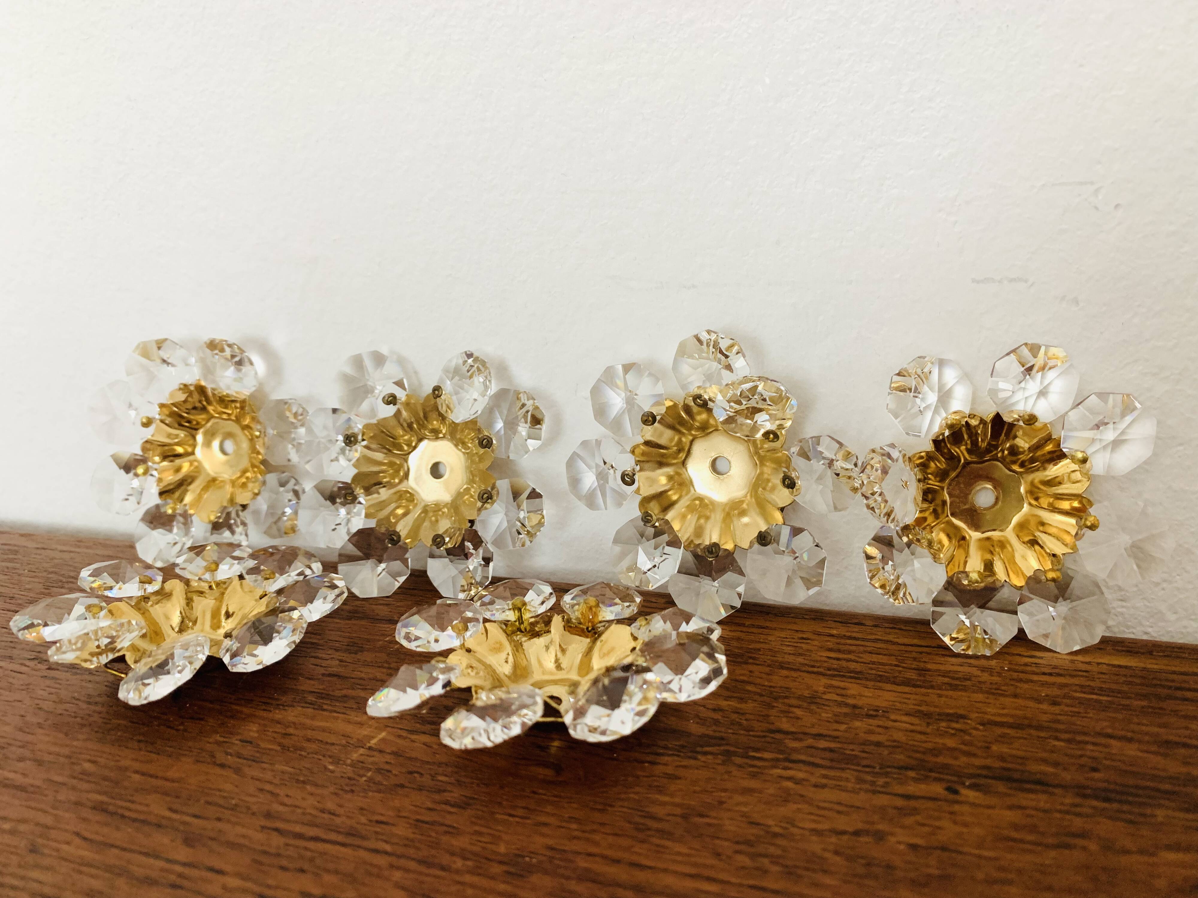 Large Floral Crystal Glass Ball Chandelier by Palwa